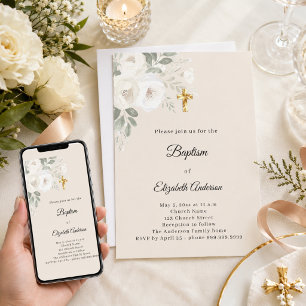 Doop champagne bloemen meisje kruis kaart