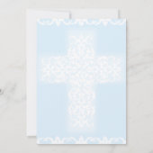 Doop Christelijk Kruis Blauw Damask Boy Kaart (Achterkant)
