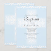 Doop Christelijk Kruis Blauw Damask Boy Kaart (Voorkant / Achterkant)