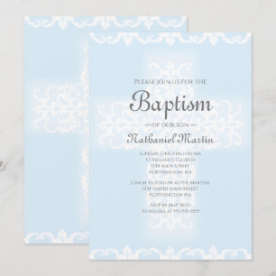 Doop Christelijk Kruis Blauw Damask Boy Kaart