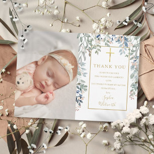 Doop Christelijke Bloemen Foto Goud Bedankkaart