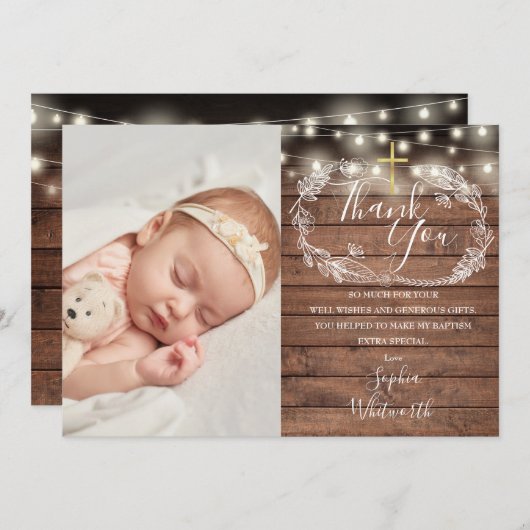 Doop Christelijke Doop Rustieke Slingerlampjes Fot Bedankkaart (Voorkant / Achterkant)