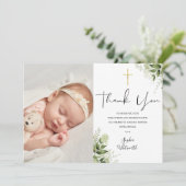 Doop Christelijke Groene Foto Tekst Bedankkaart (Staand voorkant)