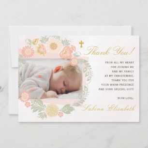 Doop Christening Baby Meisje Lente Bloem Foto Bedankkaart