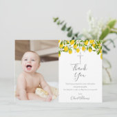 Doop Christening Citroenen Zilveren Kruis Foto Bedankkaart (Staand voorkant)