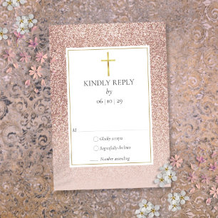 Doop Christening Eerste Heilige Communie Roze Goud RSVP Kaartje