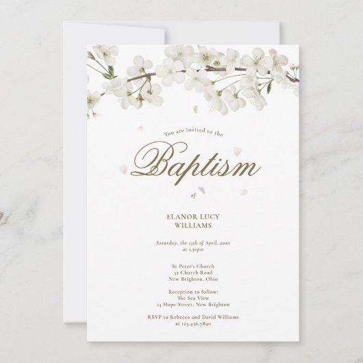 Doop Christening Elegante Witte Bloesem Bloem  Kaart (Voorkant)