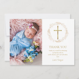 Doop Christening Gouden Bloemenslingering Foto Bedankkaart