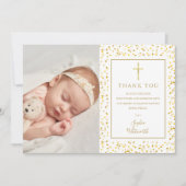 Doop Christening Gouden Harten Confetti Foto Bedankkaart (Voorkant)