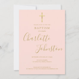 Doop Christening Gouden Kruis Blozende Roze QR Cod Kaart