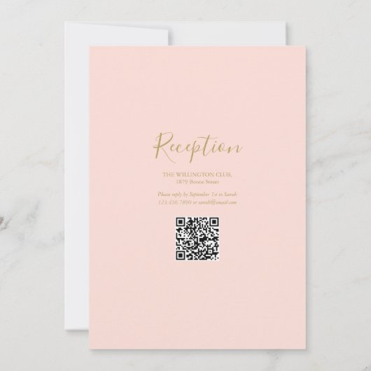 Doop Christening Gouden Kruis Blush Roze QR Code Kaart (Achterkant)