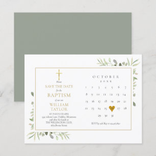 Doop Christening Groene decoratie Datum reserveren Aankondigingskaart