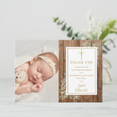 Doop Christening Groene Foto Rustieke Hout Bedankkaart (Staand voorkant)