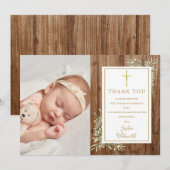 Doop Christening Groene Foto Rustieke Hout Bedankkaart (Voorkant / Achterkant)