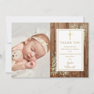 Doop Christening Groene Foto Rustieke Hout Bedankkaart