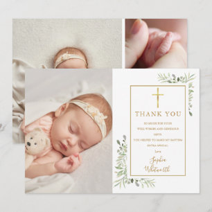 Doop Christening Groene Fotocollage Bedankkaart
