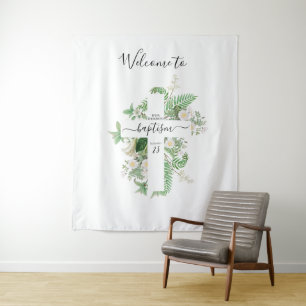 Doop Christening Kruis Groene Welkom Bord Wandkleed
