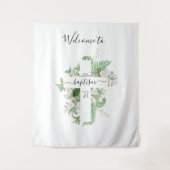 Doop Christening Kruis Groene Welkom Bord Wandkleed (Voorkant)