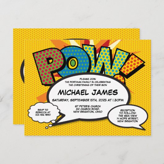 Doop Christening Modern Plezier Spreekballonnen Uitnodiging Briefkaart (Voorkant / Achterkant)