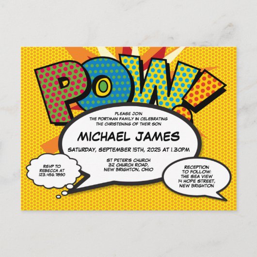 Doop Christening Modern Plezier Spreekballonnen Uitnodiging Briefkaart (Voorkant)