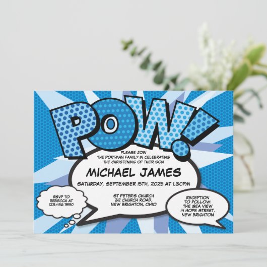 Doop Christening Modern Stripboek Blauw Kaart (Staand voorkant)