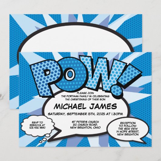 Doop Christening Modern Stripboek Blauw Kaart (Voorkant / Achterkant)