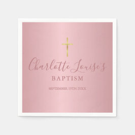 Doop Christening Moderne Roze Gouden Script Servet