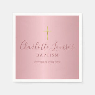 Doop Christening Moderne Roze Gouden Script Servet