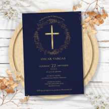 Doop Christening Navyblauw Gouden Kruis Bloem