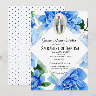 Doop Christening Religieus Blauwe Bloemen Kaart