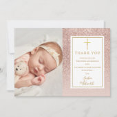 Doop Christening Roze Goud Glitter Foto Bedankkaart (Voorkant)