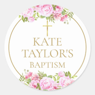 Doop Christening Roze Roos Bloemige Favoriet Ronde Sticker