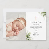 Doop Christening Rustieke Groene Foto Bedankkaart (Voorkant)