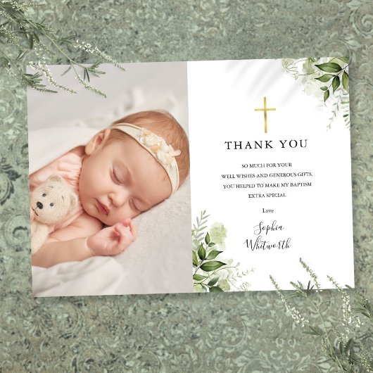 Doop Christening Rustieke Groene Foto Bedankkaart