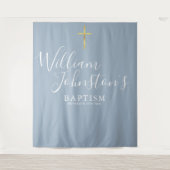 Doop Christening Stof Blauw Foto Achtergrond Wandkleed (Voorkant)