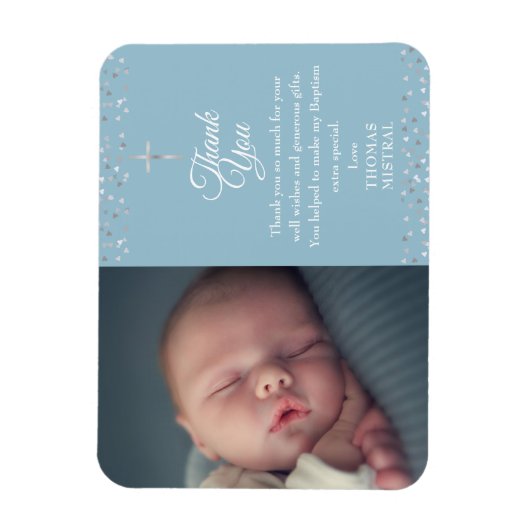 Doop Christening Zilveren Harten Foto Dank Je  Magneet (Verticaal)