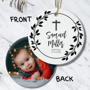Doop Christening Zwarte Bladeren Keramisch Ornament
