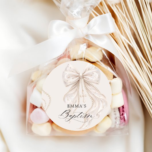Doop Coquette Strik met Parel Ronde Sticker
