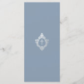 Doop Crest Stoffig Blauw  Faux Zilveren Kruis Menu (Achterkant)