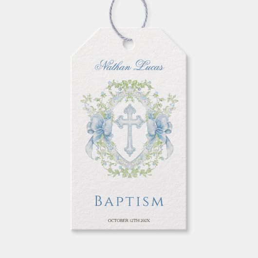 Doop Cross Crest Groen Baby Boy Gift Label Cadeaulabel (Voorkant)