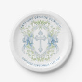 Doop Cross Crest Groen Baby Boy Papier Bord (Voorkant)