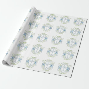 Doop Cross Crest Groen Baby Jongen Cadeaupapier