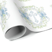 Doop Cross Crest Groen Baby Jongen Cadeaupapier (Rol Hoek)