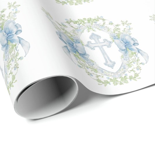 Doop Cross Crest Groen Baby Jongen Cadeaupapier (Rol Hoek)