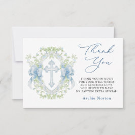 Doop Cross Crest Groen Baby Jongen Dank je Bedankkaart