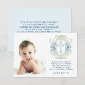Doop Cross Crest Groen Baby Jongen Foto Bedankkaart (Voorkant / Achterkant)