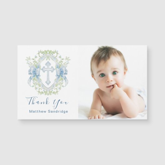 Doop Cross Crest Groen Baby Jongen fotomagneet (Voorkant)