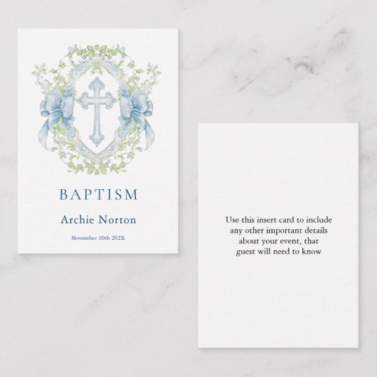 Doop Cross Crest Groen Baby Jongen Informatiekaartje (Voorkant / Achterkant)