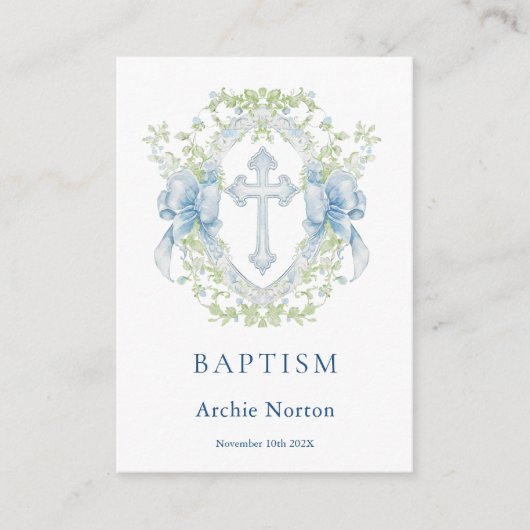 Doop Cross Crest Groen Baby Jongen Informatiekaartje (Voorkant)