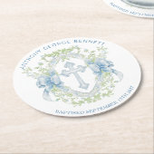 Doop Cross Crest Groen Baby Jongen Ronde Kartonnen Onderzetter (Gebogen)